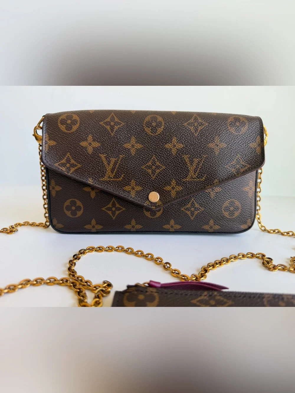 Authentic Louis Vuitton Felicie Pochette Monogram & Fuchsia Crossbody & Inserts